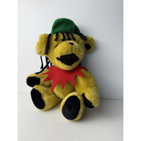 VTG Grateful Dead Jointed Rasta Bear Steven Smith Green Hat Red Collar 13" Plush - Picture 1 of 11